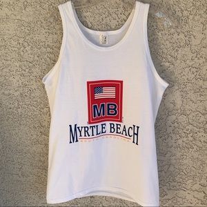 Vintage New  1998 White Tank Top USA Flag MB, Myrtle Beach South Carolina Size M